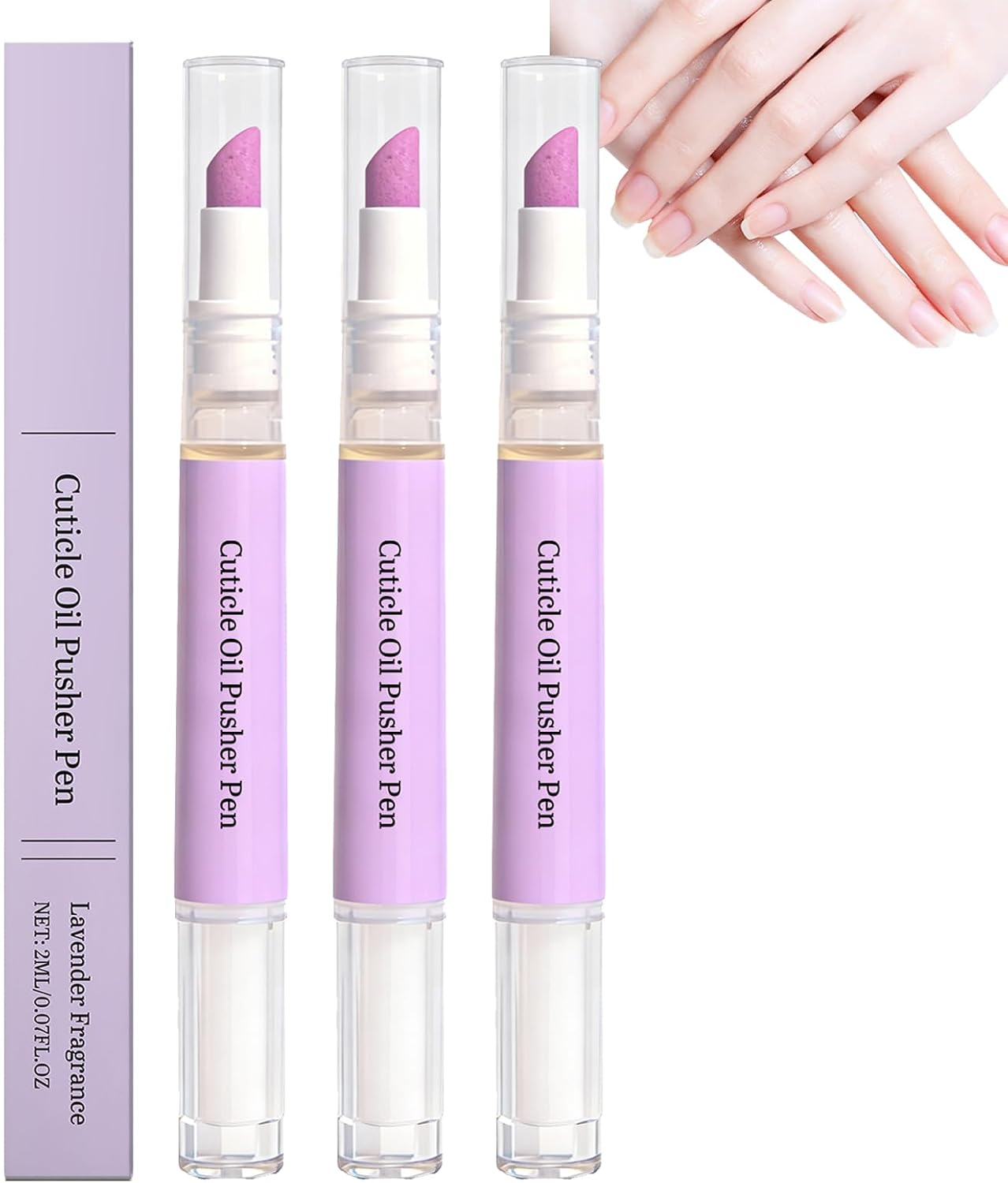 2-In-1 Cuticle Oil Pen, Cuticle Oil Cuticle Pusher Nail Oil Pen, Gentle Cuticle Remover for Dry & Damaged Nails, Hangnails, Moisturize Strengthen Brighten, Lavender Scented (3Pcs)