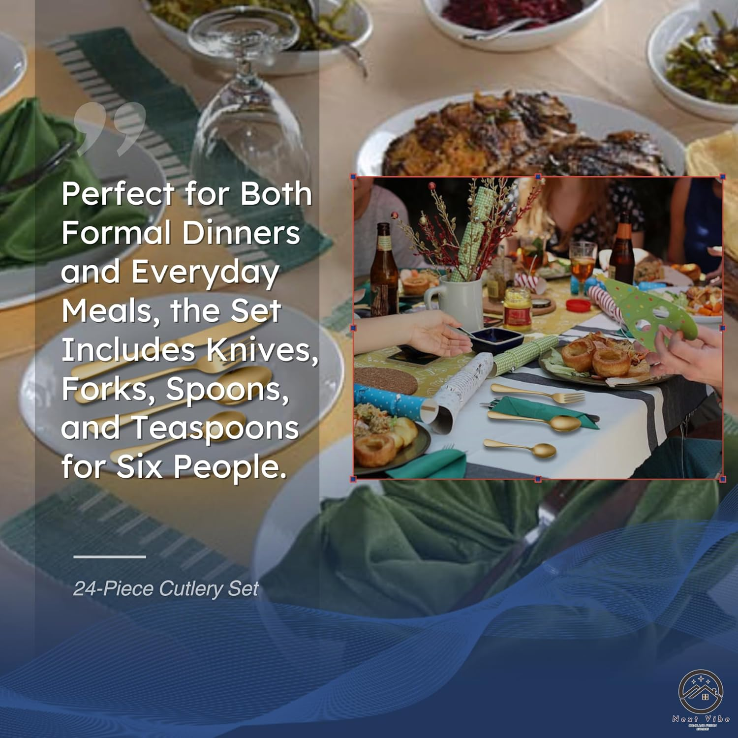 24-Piece Golden Cutlery Set - Elegant Stainless Steel Flatware Set, Gold Finish, Durable & Stylish Tableware for 6 - Perfect for Formal Dining & Everyday Use image number 4