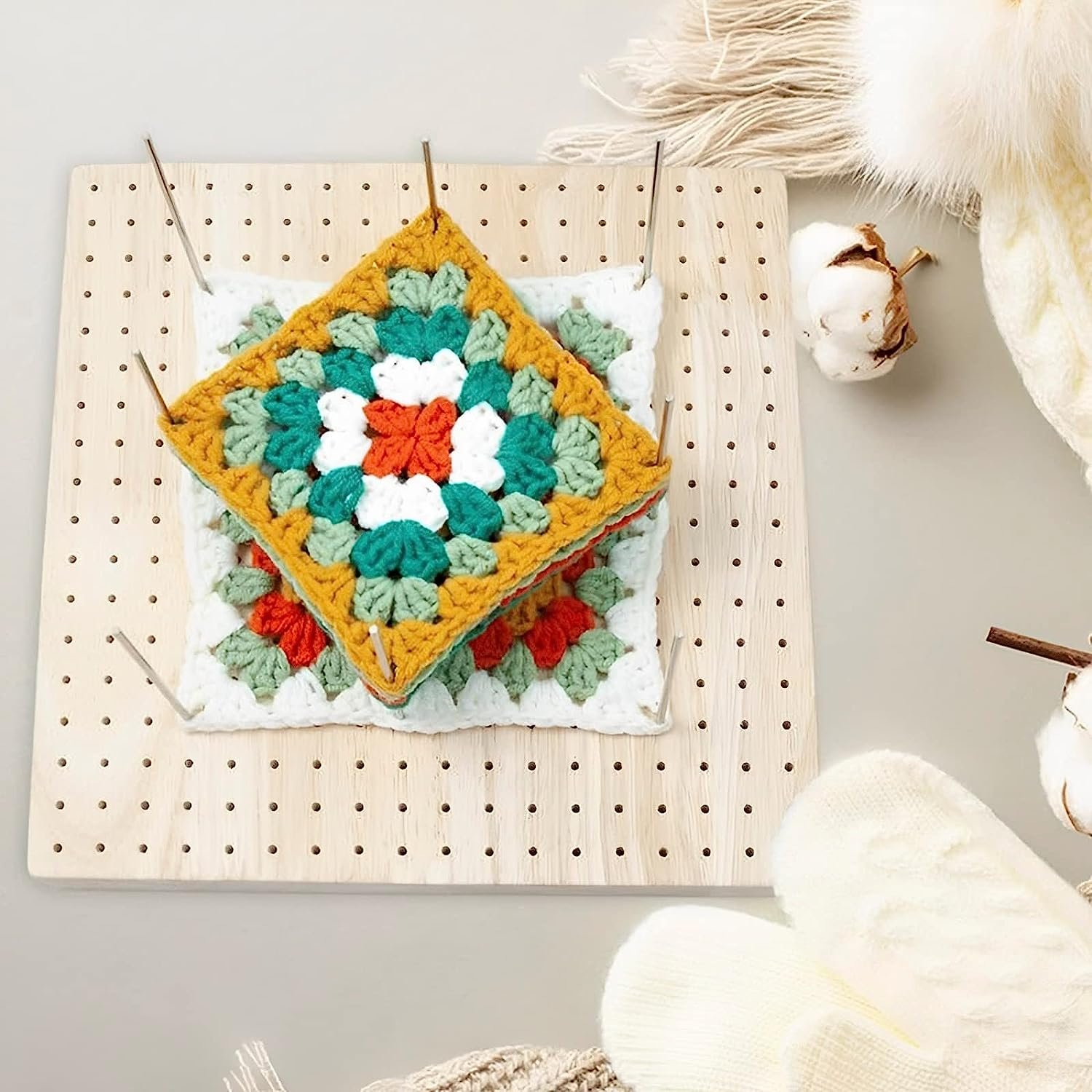 Handcrafted Wooden Blocking Board Crochet Blocking Board Reusable Granny Squares Crochet Board Portable Knitting Board for Knitting Lovers image number 3