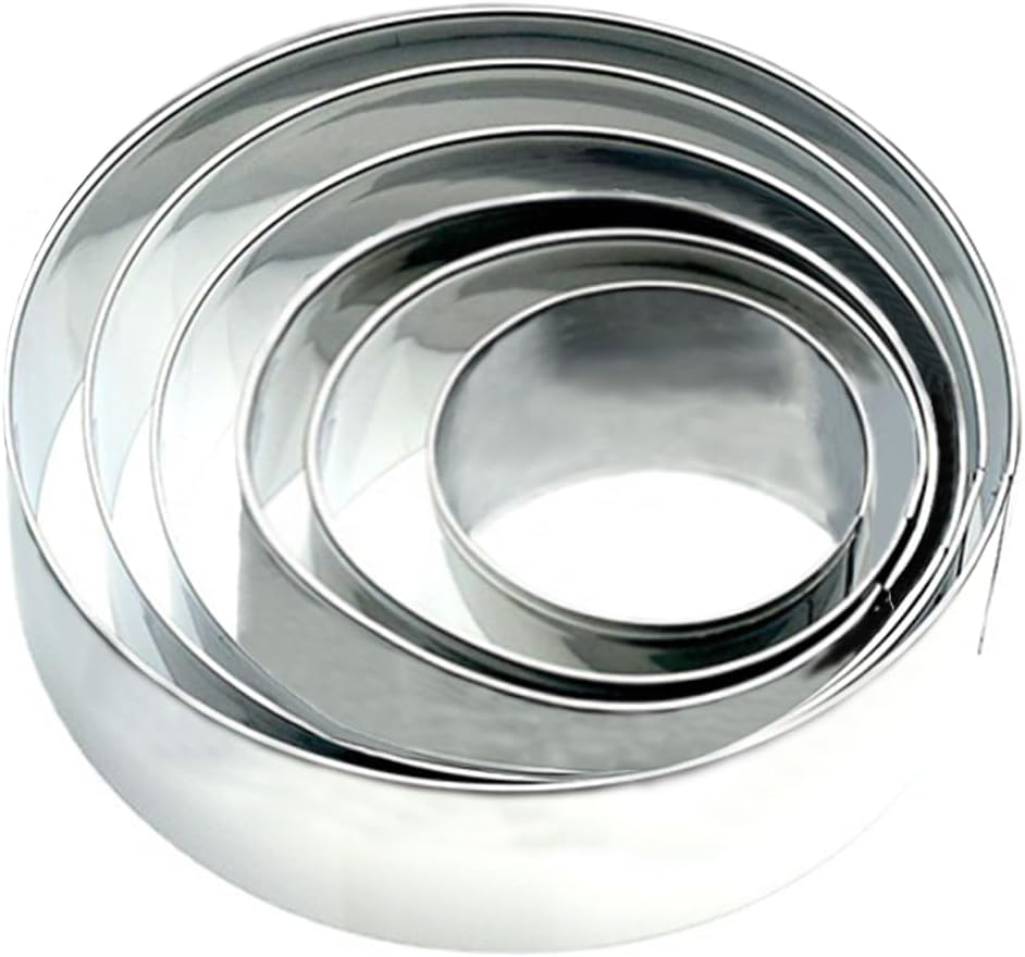 6 PCS round Cookie Cutter Set (5, 7.6, 8.5, 9.5, 10, 12.8 Cm),Stainless Steel Circle Cutters Donut Cutter for Baking,Biscuits,Cakes,Sandwiches,For Kids Holiday Birthday Party,Durable & Easy to Clean