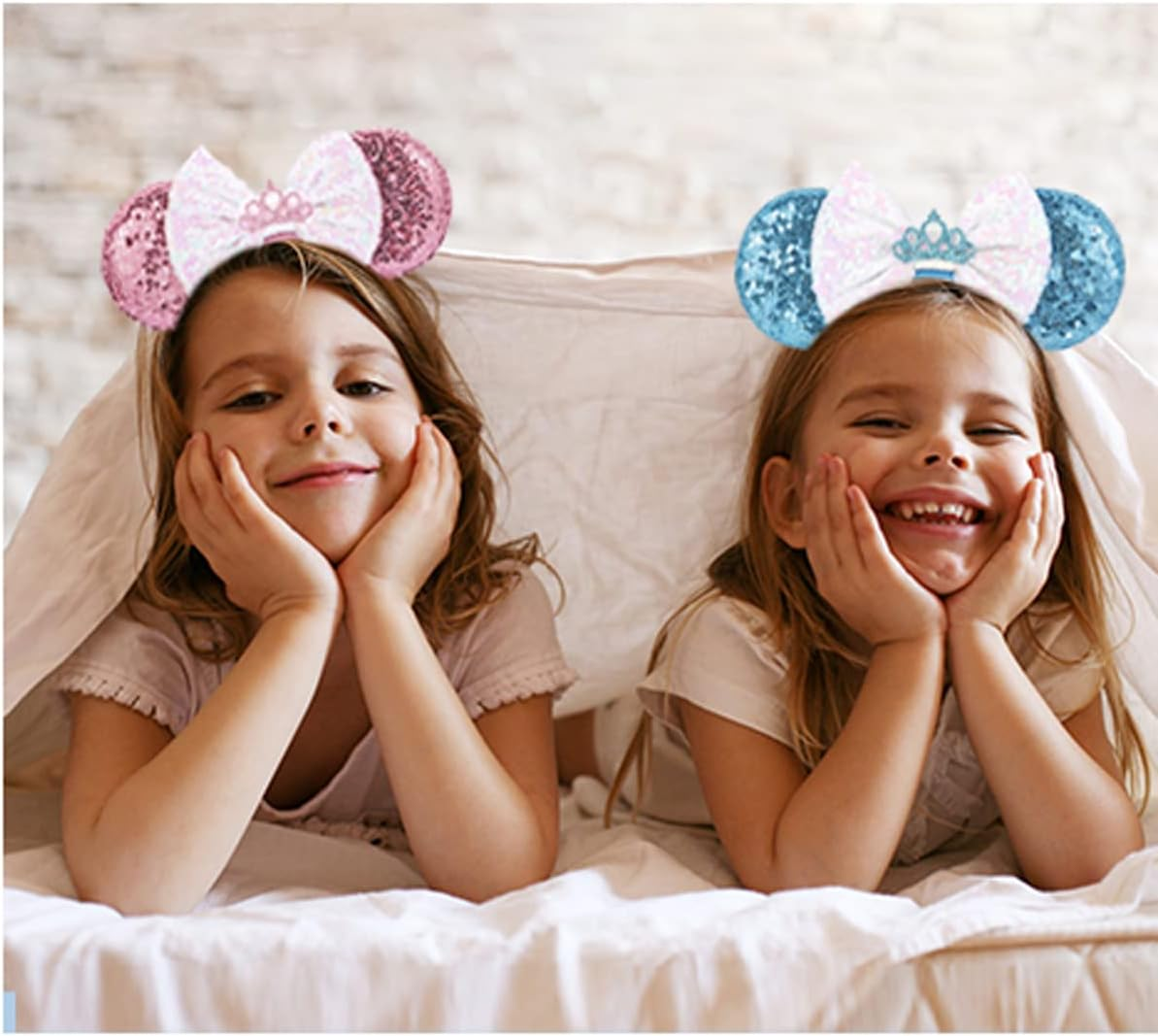 2 PCS Sequin Mouse Ears Bow Headbands for Kids Girls Women, Glitter Party Princess Decoration Cosplay Birthday Christmas Party (Blue+Pink) - Blue+Pink image number 3