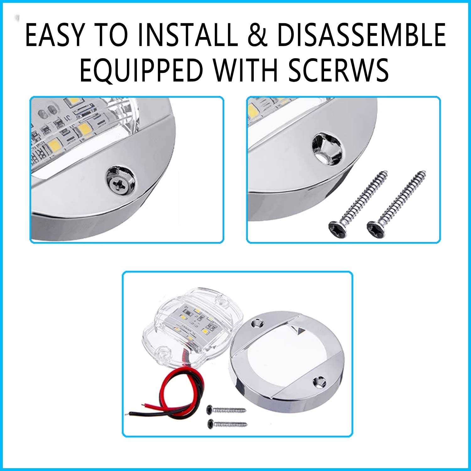 6 Pcs Marine Boat LED Cabin Deck Courtesy Light Stern Transom Lights 12V Blue for Boating Kayak Yacht, Dinghy, Sailboat, Pontoons, Navigation Vessels, Freighters, Hovercrafts, Hunting & Fishing - Blue image number 6