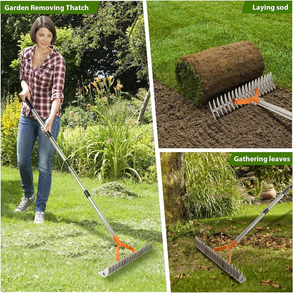 HPAMR Thatch Rake, Dethatcher Rakes, Dead Grass Remover, Versatile Grass Grooming Removers, Robust Dethatcher, Scarifier Rakes, Efficient Steel Metal Thatching Rake image number 6
