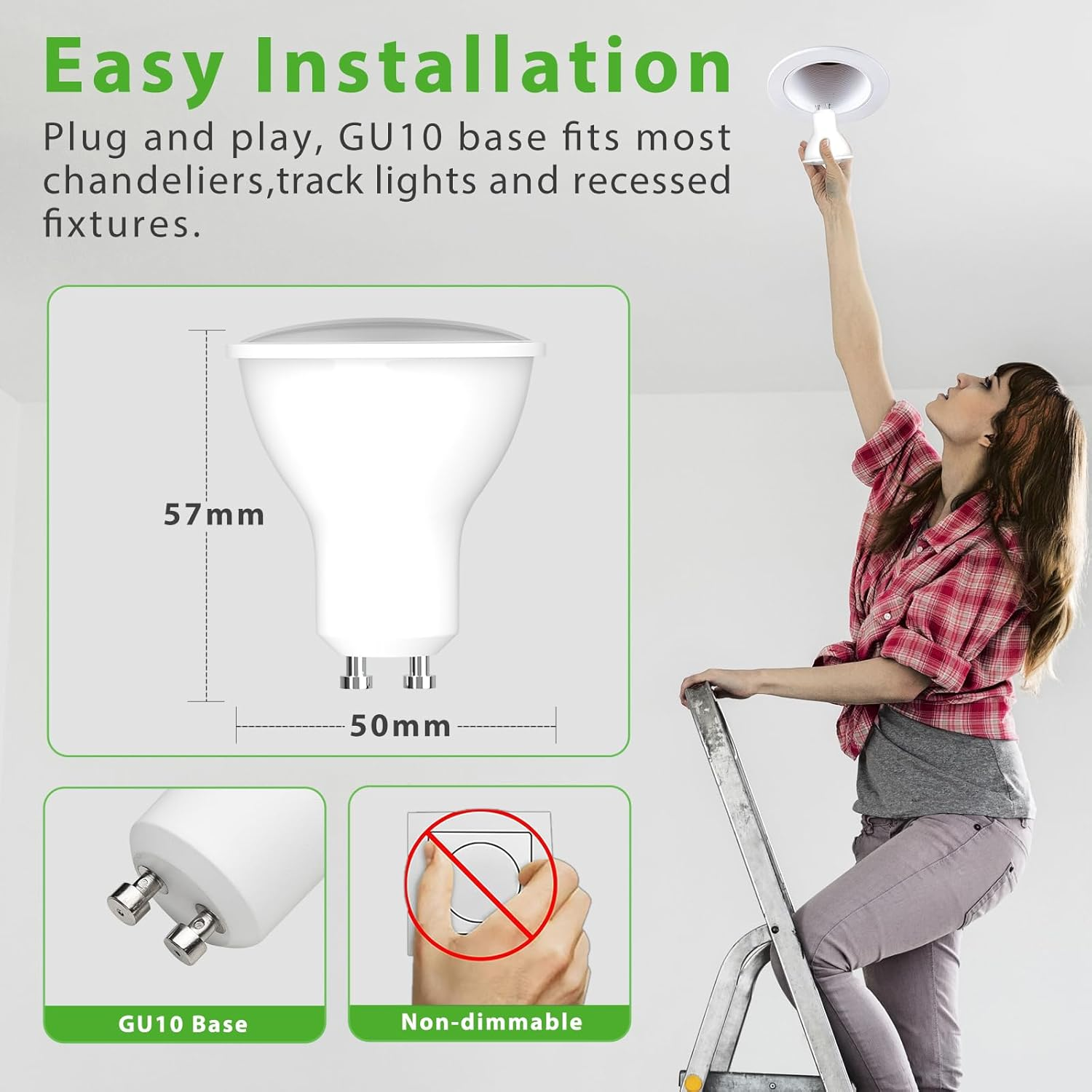 CQTLED GU10 LED Cool White Bulbs, 6000 K, 5 W, 880 Lumen, 50 W/60 W Halogen Replacement, Non-Dimmable, Energy Saving Bulb, Pack of 5