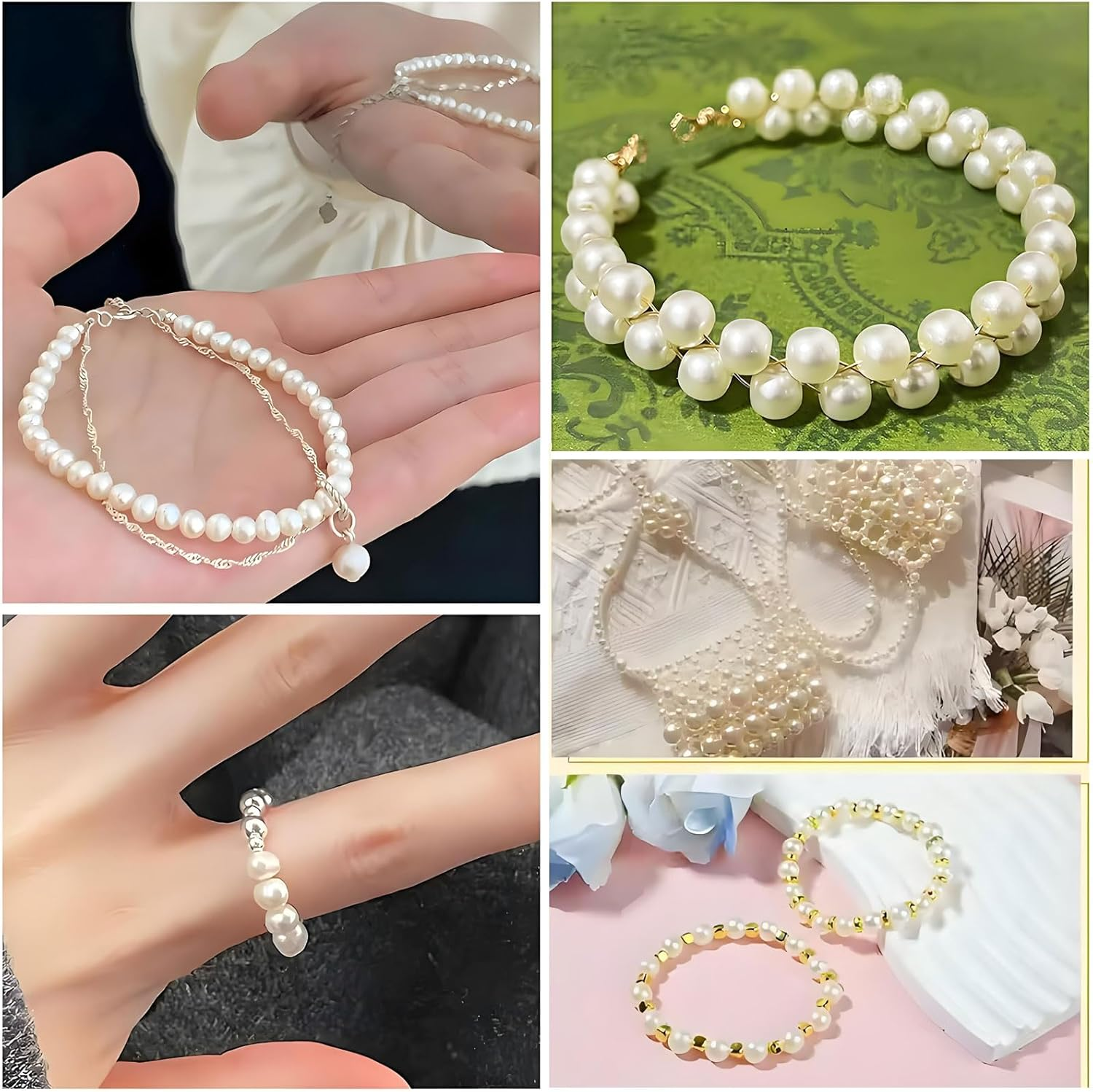 MYTOAU 1860Pcs Pearl Beads for Bracelets Making,Spacing Bead Set,Multi-Shape Pearls and Gold Spacer Bead,Round Pearls Beads Craft DIY for Jewelry Making Kit for Adults Charms for Bracelets String image number 1