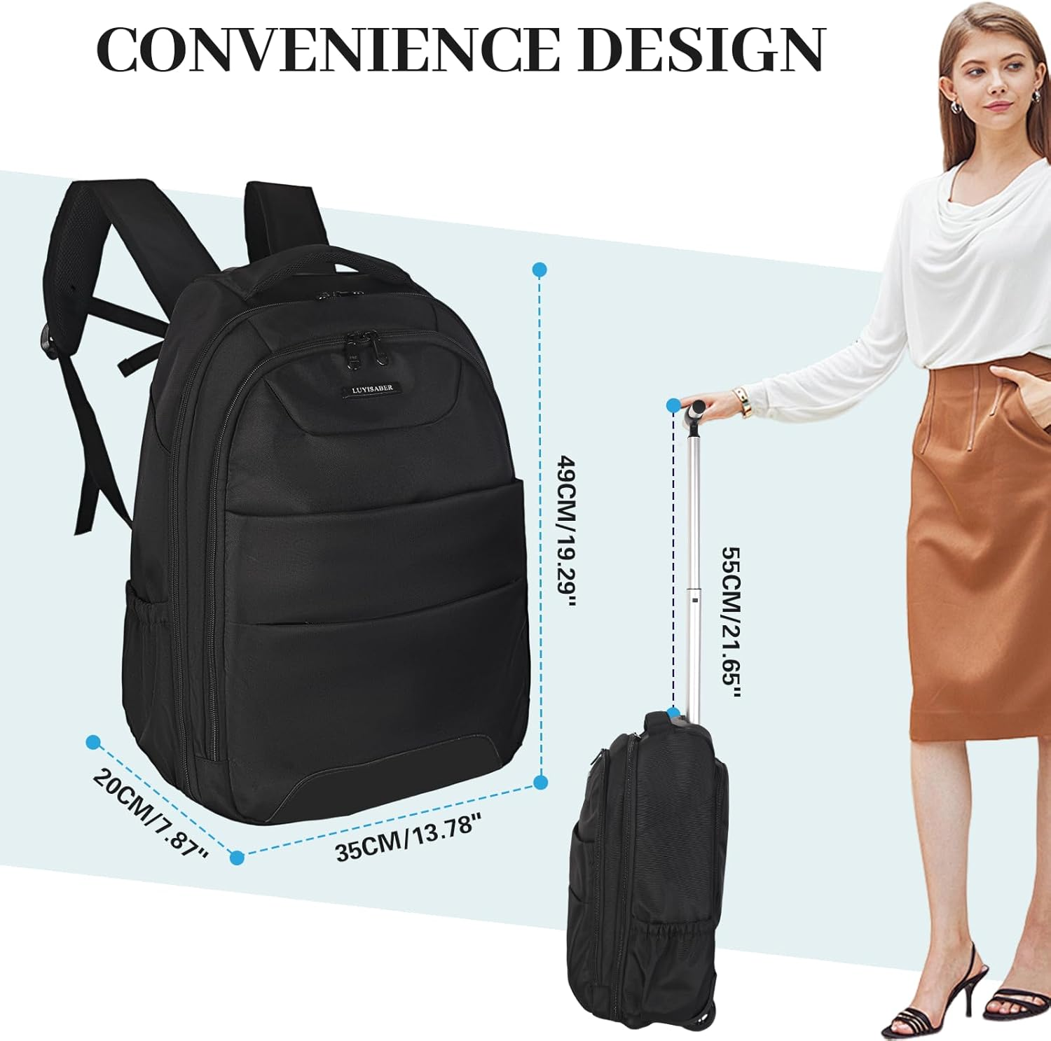 32L Rolling Backpack, Water Resistant Wheeled Backpack, Comfort Casual Durable and Effortlessly to Carry Laptop Books and Documents, Hidden Shoulder Straps for Business Travel image number 5