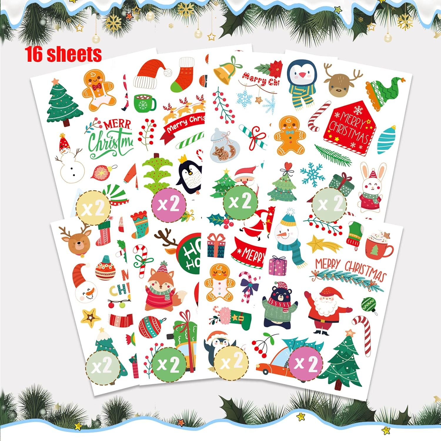Christmas Stickers for Kids, 226Pcs Kids Christmas Xmas Stickers Self Adhesive Paper Stickers, Merry Xmas Crafting Santa Snowman Holiday Stickers for Scrapbook, Reward Stickers for Kids image number 4
