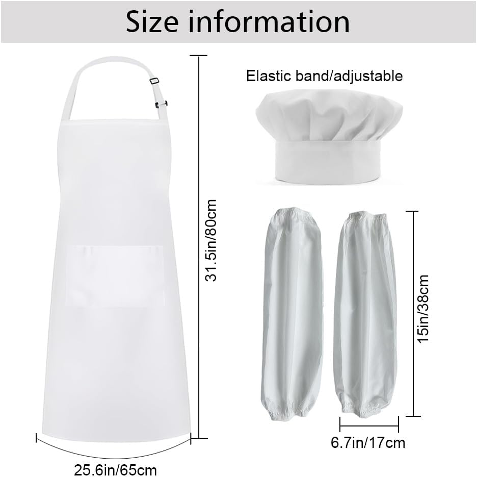 3 Pcs Apron with Chef Hat Set,Cuff Bib,Kitchen Apron,Water and Oil Proof,For Cooking and Painting