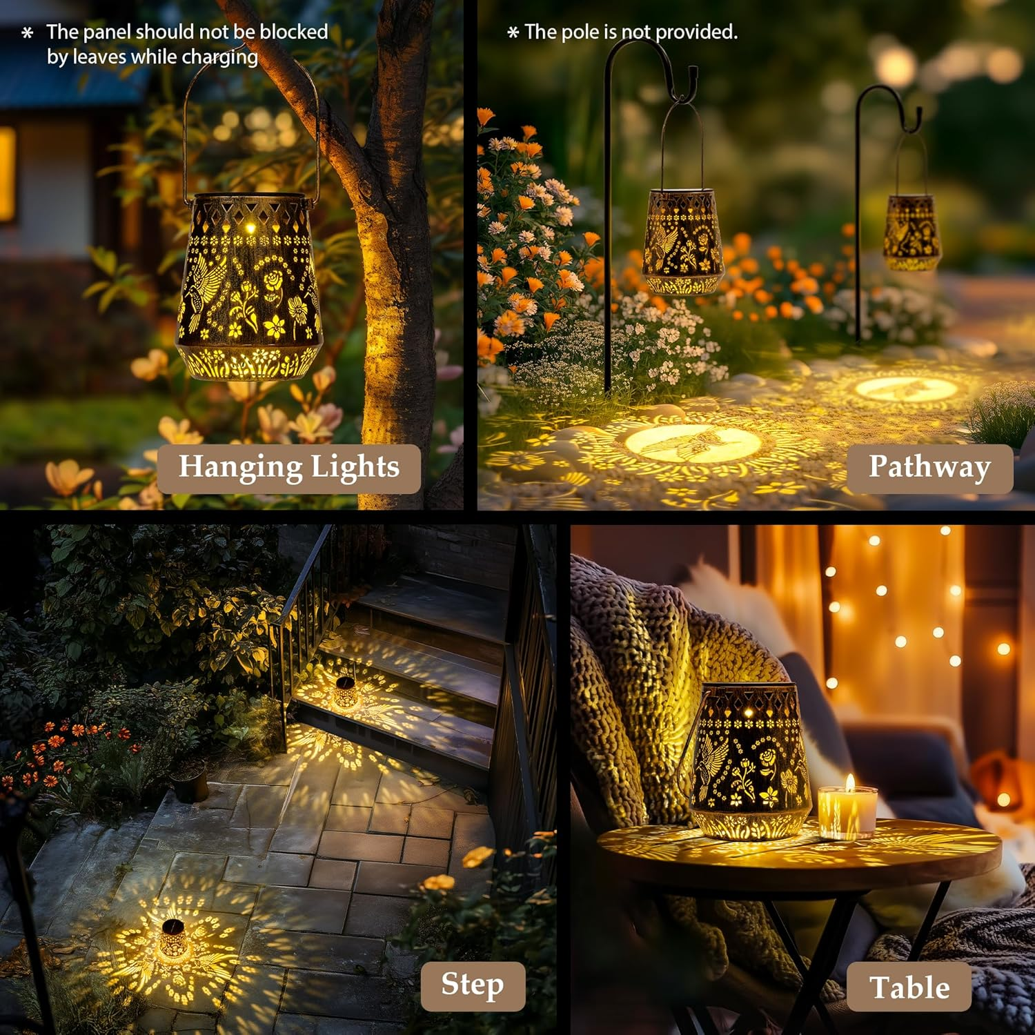 PATIOPIA Solar Hummingbird Lanterns Waterproof Outdoor Hanging Lights Metal Garden Decor for Yard Patio Porch Pool Perfect Gift for Women Mum image number 3