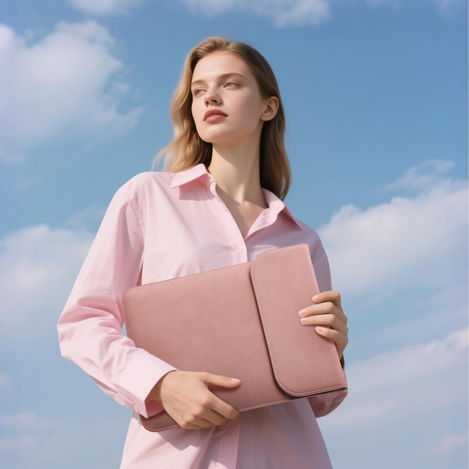 HYZUO 13.3-14 Inch Laptop Sleeve for Macbook Pro 14 M5/M4/M3/M2/M1 Pro/Max 2026-2021, 13.3" Macbook Air/Pro, 13.5-13.8 Surface Laptop, HP Envy 13, Faux Suede Leather Case with Pouch, Pink image number 3