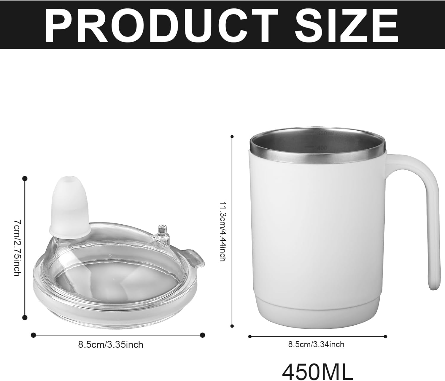 Gosknor Spill Proof Cups for Elderly, 450Ml Stainless Steel Sippy Cup No Spill Cups with Straw Leak Proof Porridge Mug Suitable for Seniors Adults Maternity Drinking Water Milk and Soup (White) image number 4