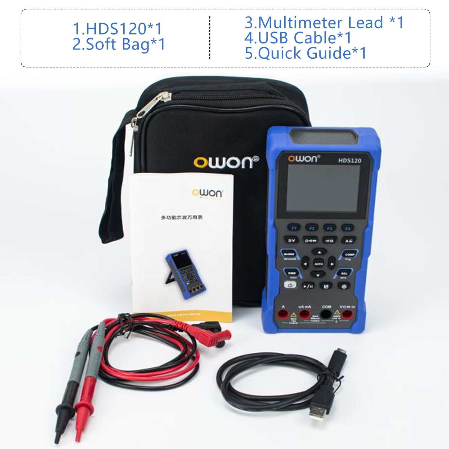 OWON HDS120 2 in 1 Oscilloscope + 4&frac12; Digit Multimeter 20000 Counts True RMS Tester 1Mhz 5Ms/S Automatic Range image number 5