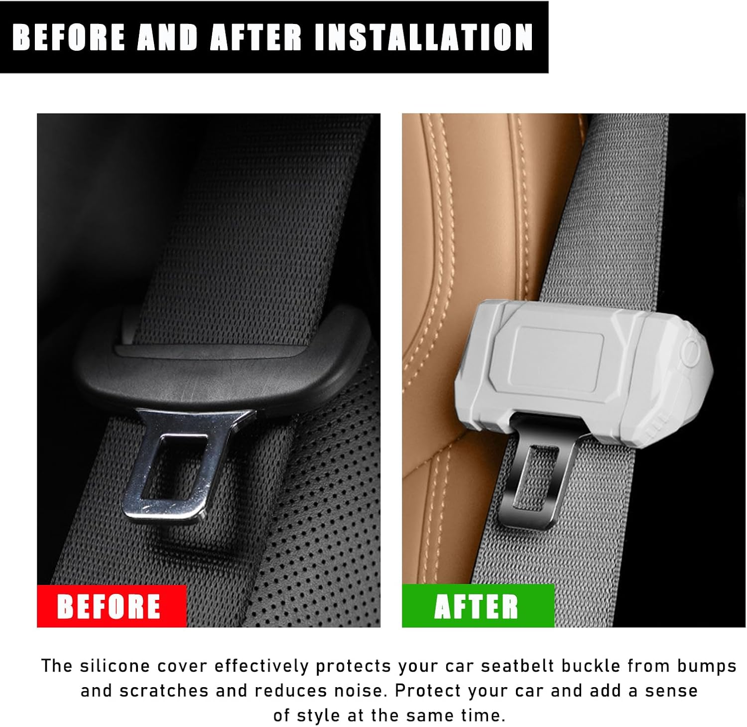Sylvil 2 PCS Car Seat Belt Buckle Covers, Anti-Scratch Silicon Seat Belt Buckle Protector for Car Safety, Automotive Seat Belt Clips Cover for Van Truck, Interior Car Accessories (White) image number 4