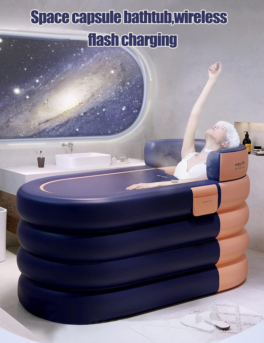 Inflatable Adult Bathtub, Freestanding Inflatable Bathtub with Wireless Electric Air Pump, 4 Layer Hot Tub Spa Bucket Inflatable Bath Tub, 160Cm Shower Stall,Freestanding Collapsible(Orange) image number 4