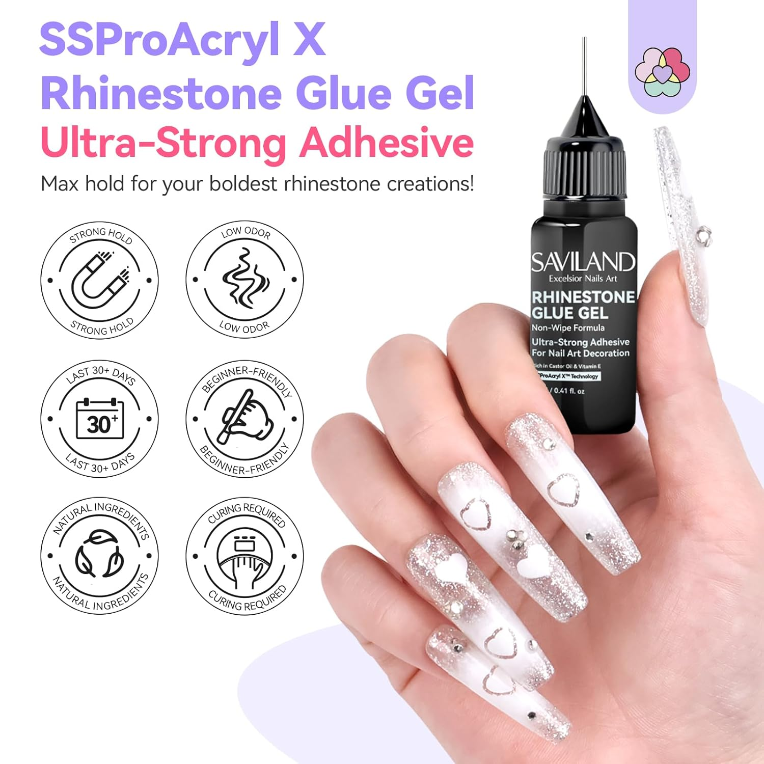 SAVILAND Pro Rhinestone Glue Super Strong Adhesive: 2 PCS 12 Ml Nail Glue with Precision Tip Powerful Grip for Nail Nail Art Decorations Na Il Charms Gems Jewel Diamonds Cured Nee image number 6