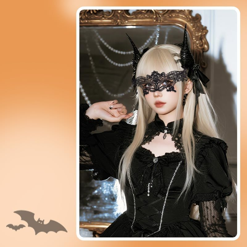 Black Lace Face Masks for Women Masquerade Party Decoration Gothic Masquerade Mask for Couple Girlfriend Wife Halloween Cosplay Costumes Accessories image number 6