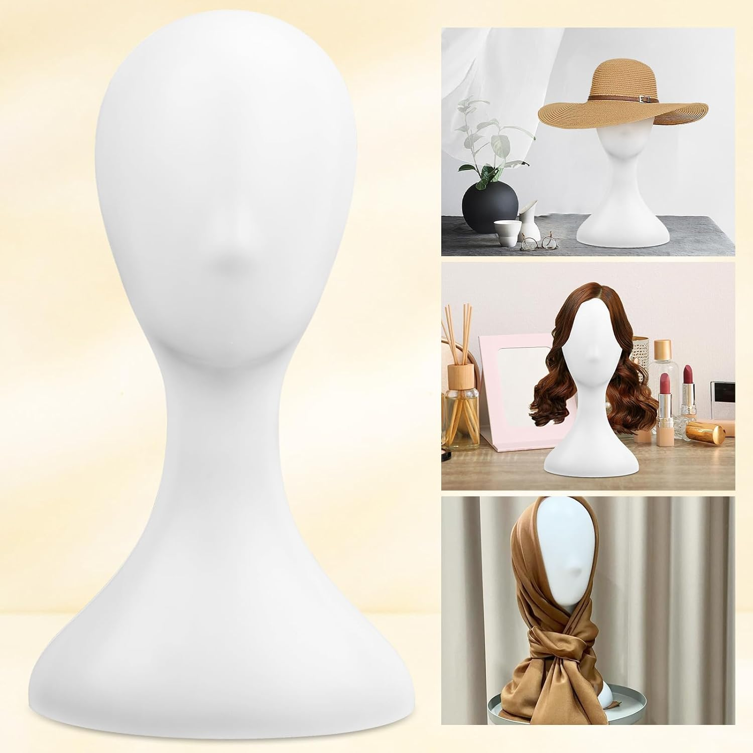Youngly 40Cm Plastic Female Mannequin Wig Hat Scarf Manikin Head Model Display Stand Training Head (White) - White image number 4