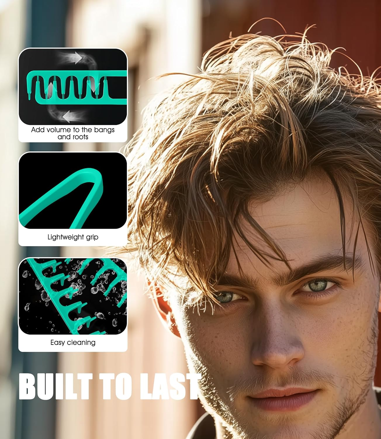 Pack of 2 Texture Comb Volume Comb with Styling Tooth Comb for Care Volume for the Hair Roots with Pony Roots, Lifting Hair Roots Hair Brush for Men and Women, Black and Teal Green image number 5