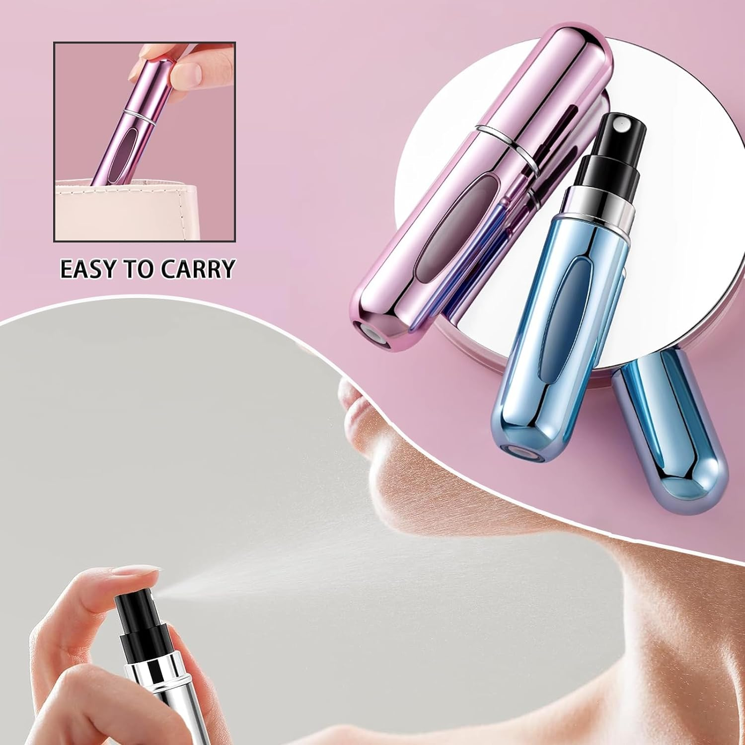 5PCS 5Ml Refillable Travel Perfume Atomizer Mini Spray Travel Perfume Bottle Empty Atomiser Perfume Bottle for Travel Holiday Outgoing (Bright-Gold, Silver, Pink, Black, Blue) image number 2