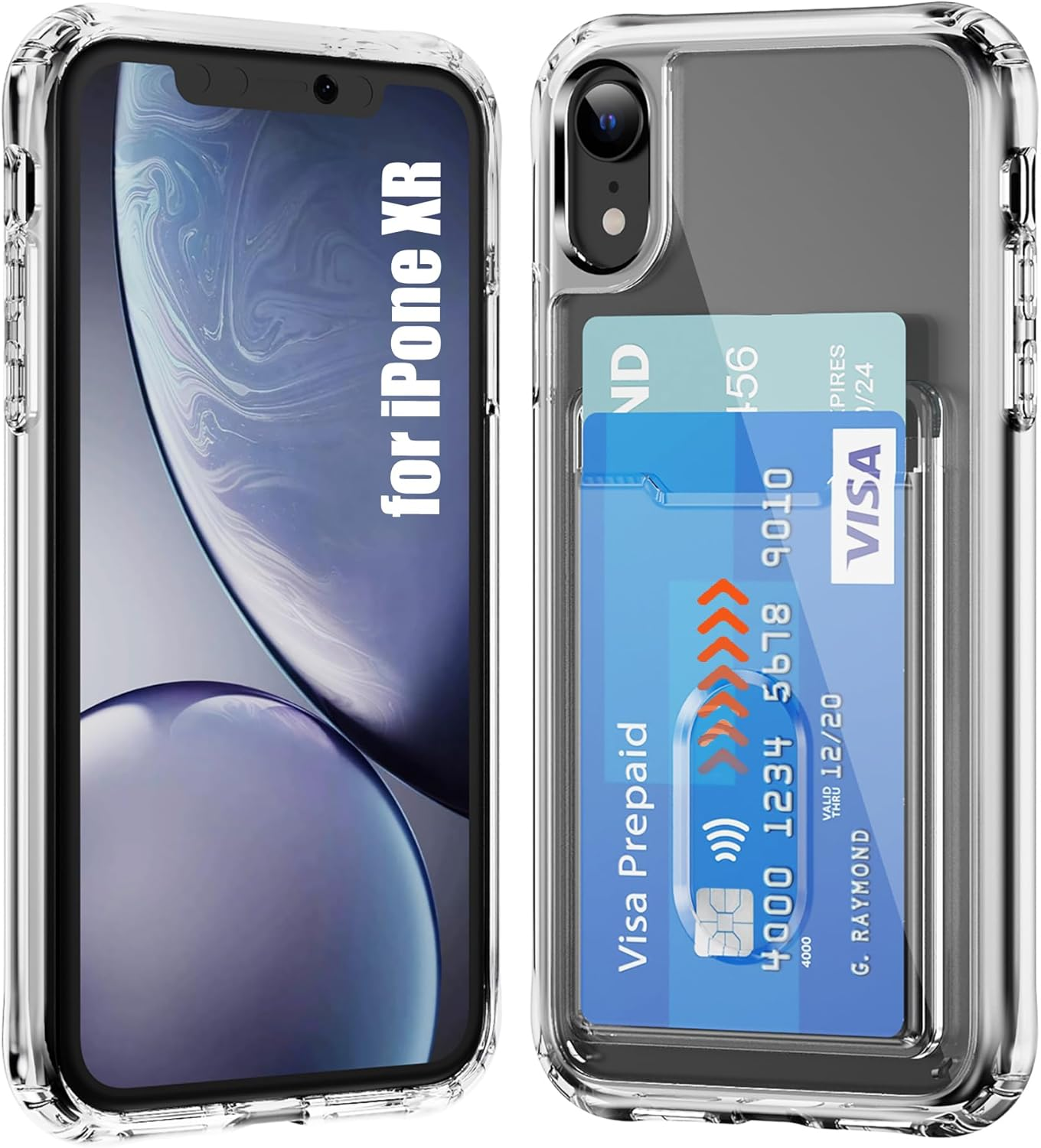 For Iphone XR Case with Card Holder Wallet Case[Store 2 Cards][Anti-Yellow][Military Grade Protective][Anti-Drop] Shock Absorption Phone Case for Iphone XR, Crystal Clear image number 6