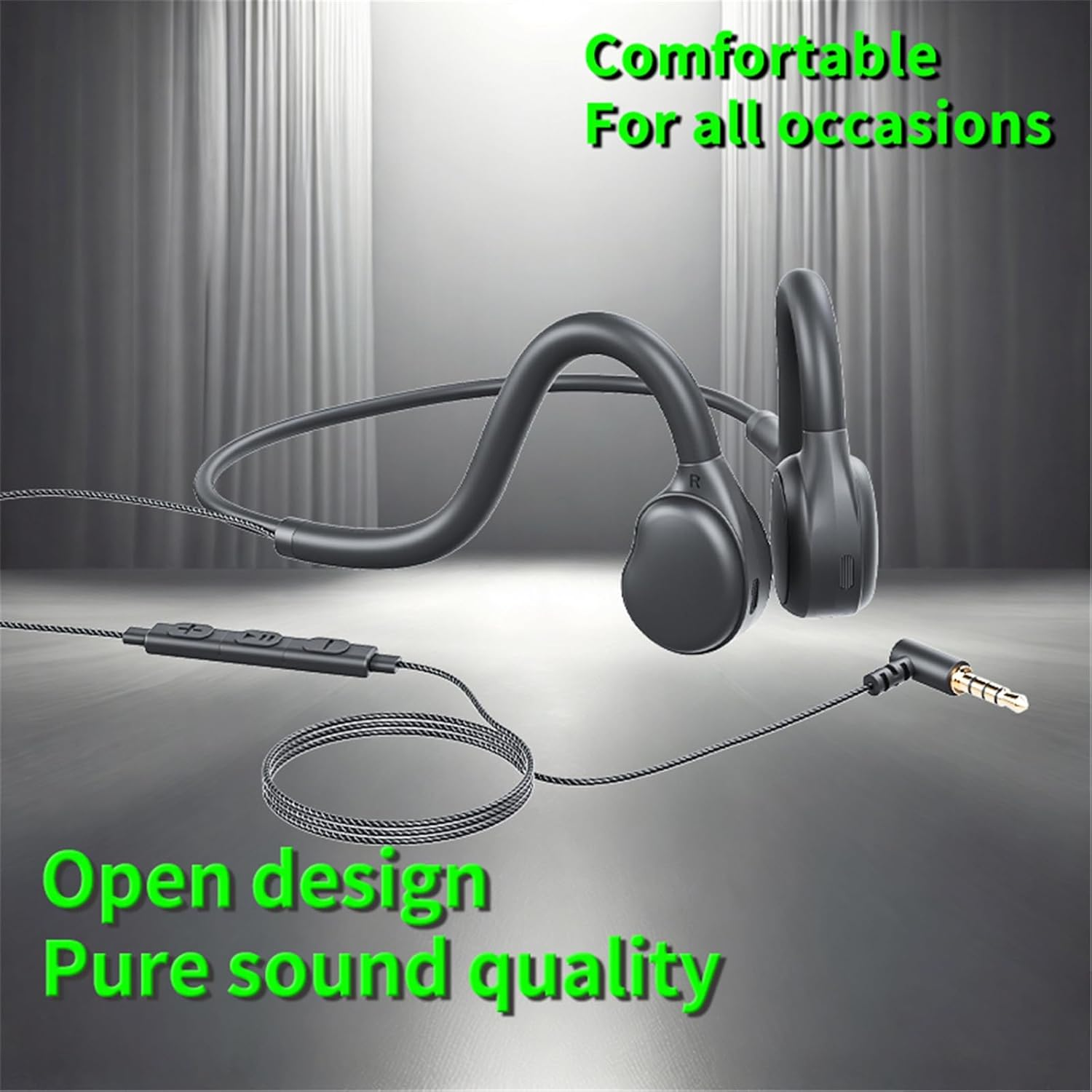 GZCRDZ 3.5MM Wired Headphones with Bone Conduction and Built-In Microphone Suitable for Mobile Phones, Computers, and Speakers
