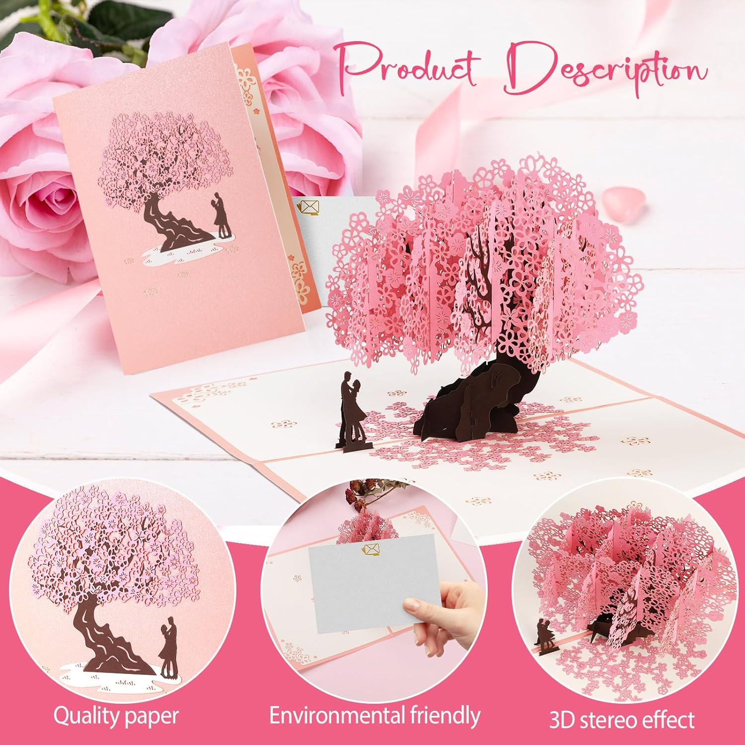 Pop up Wedding Card, Geeric 3D Proposal Card Popup Anniversary Love Card Romantic Valentine'S Day Greeting Card with Envelope Wedding Invitation Card Love Tree Paper Card for Her Him Lovers image number 4