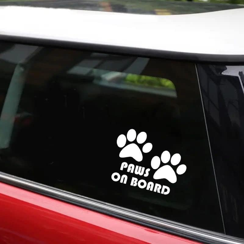 MAKTEM Paws on Board Vehicle Vinyl Sticker, Dog on Board Car Safety Sign, Cute Animal Car Sticker, Car Window Sign for Dog Mom/Dad, Paw Print Design Vinyl Decal (White)