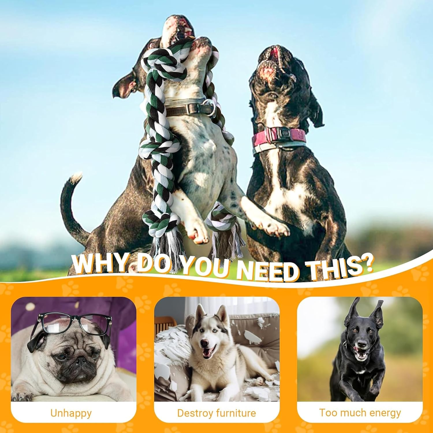 2 Pcs Dog Rope Toys for Small/Medium Dogs,Dog Toys Set for Aggressive Chewers,Interactive Teething Chew Tug Toy,War Rope Dog Toy,Interactive Dog Rope Toy for Teeth Cleaning