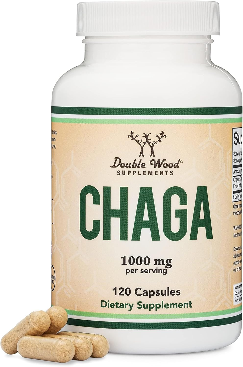 Chaga Mushrooms Capsules 120 Count (1,000Mg per Serving) High in Polysaccharides, Beta Glucans, and Terpenoids - Grown and Made in the USA, Vegan Safe, Organic by Double Wood Supplements image number 6