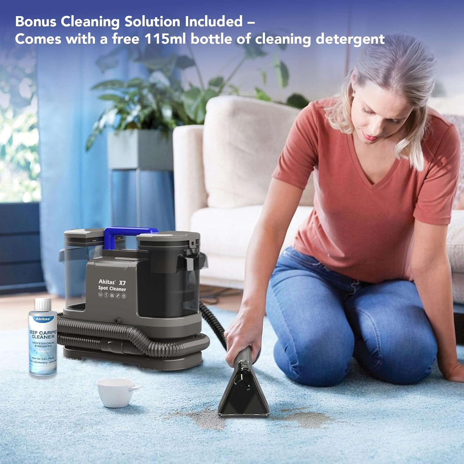 Akitas X7 Spot Cleaner Carpet Washer Remove Spills and Stains from Carpets, Stairs, Upholstery Portable and Compact image number 2