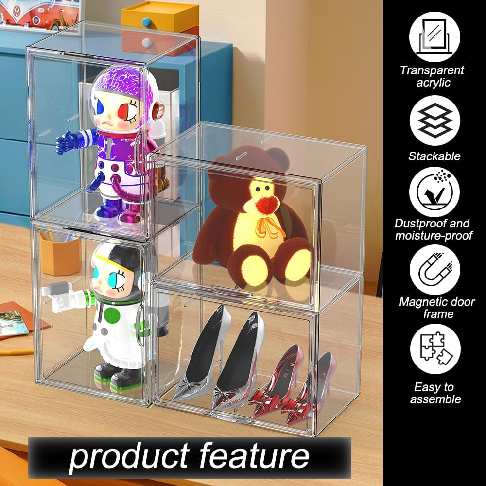 Acrylic Display Case for Collectibles, Stackable Clear Acrylic Display Box, Handbag Storage with Movable Panels for Figure,Toys, Sports Memorabilia, Handbag Organizer, Books image number 2