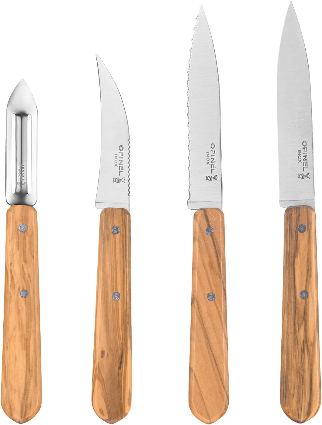 Opinel 112 "Les Essentiels Natural Varnished Beechwood Handle Kitchen Knives