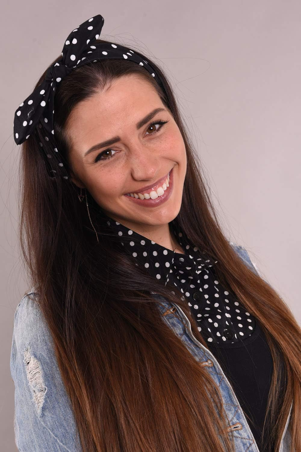 Stylebreaker 04026036 Women'S Headband with Polka Dot Pattern, Bow and Elastic Band, Headband, Pinup, Rockabilly, Hair Accessories, Colour: Beige/Black