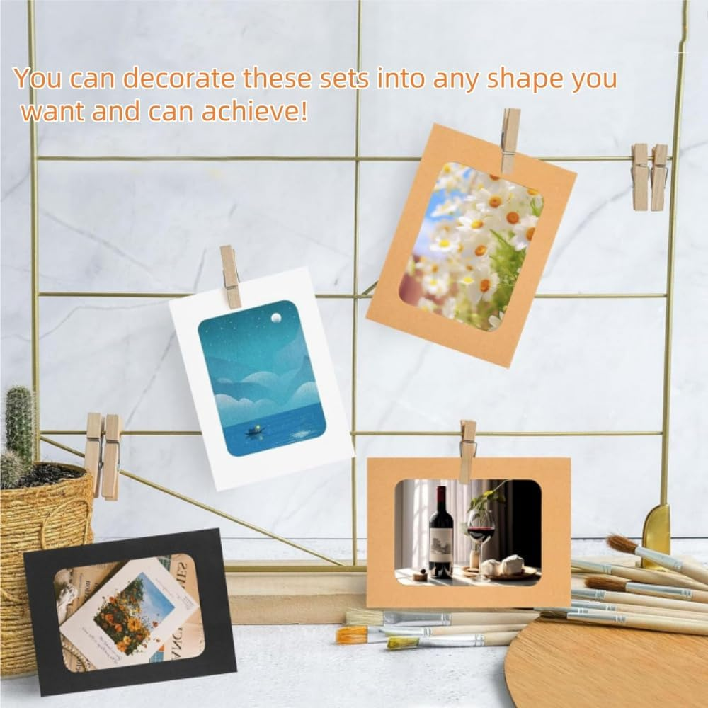 30Pcs Paper Photo Frames, 4X6 Inch Kraft Paper Picture Frames, Hanging Photo Display Banner, DIY Clip Photo Display Holders for Home, Office, Wedding, and Party Decor image number 4