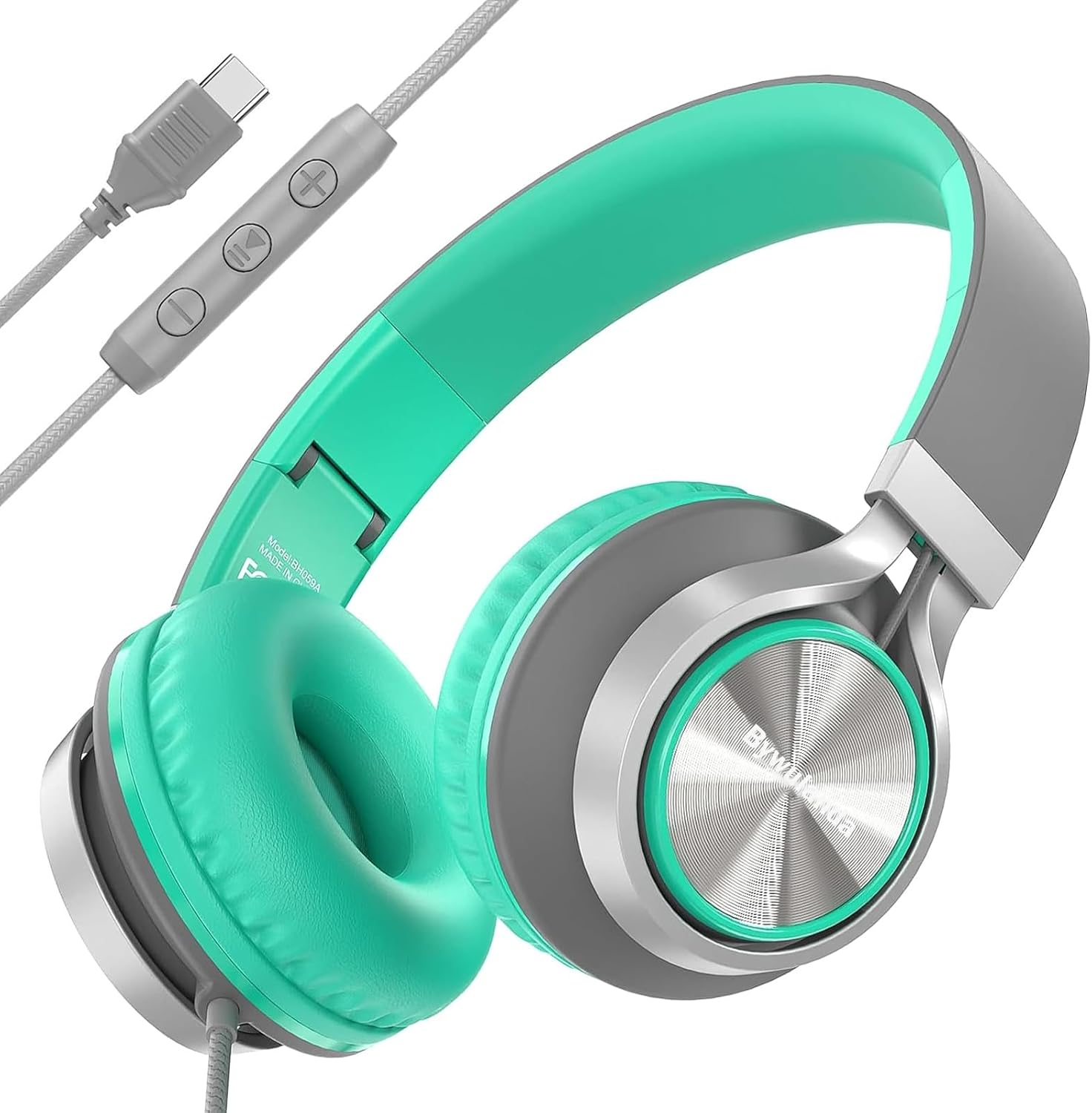 Bywulanda USB C Headphones with Mic and Volume Control, over Ear Stereo Headsets for Iphone 15 16 Pro, Wired Foldable Headphones for Smartphones Chromebook Laptop Tablets Travel(Black/Gray)