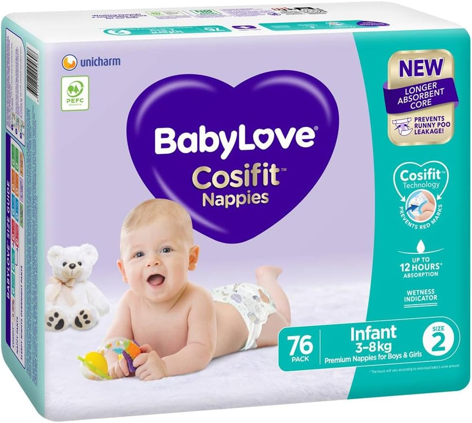 Babylove Cosifit Unisex Infant Babies Nappy Pad 76-Pieces Pack, Size 2