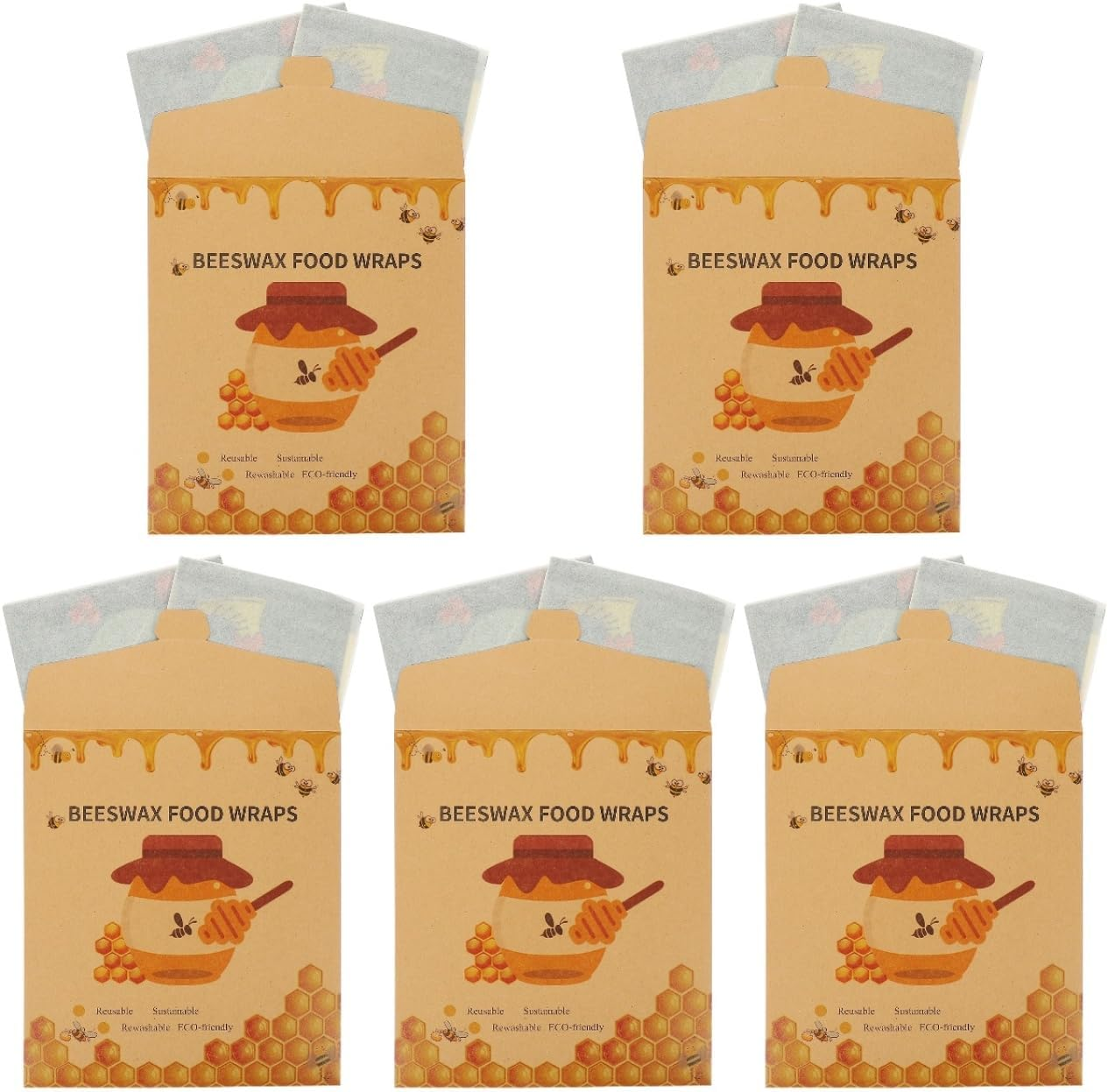 Healvian 15Pcs Reusable Beeswax Food Wraps Sustainable Food for Bowls and Leftovers and Washable Kitchen Wraps Alternative to Keep Fresh image number 2