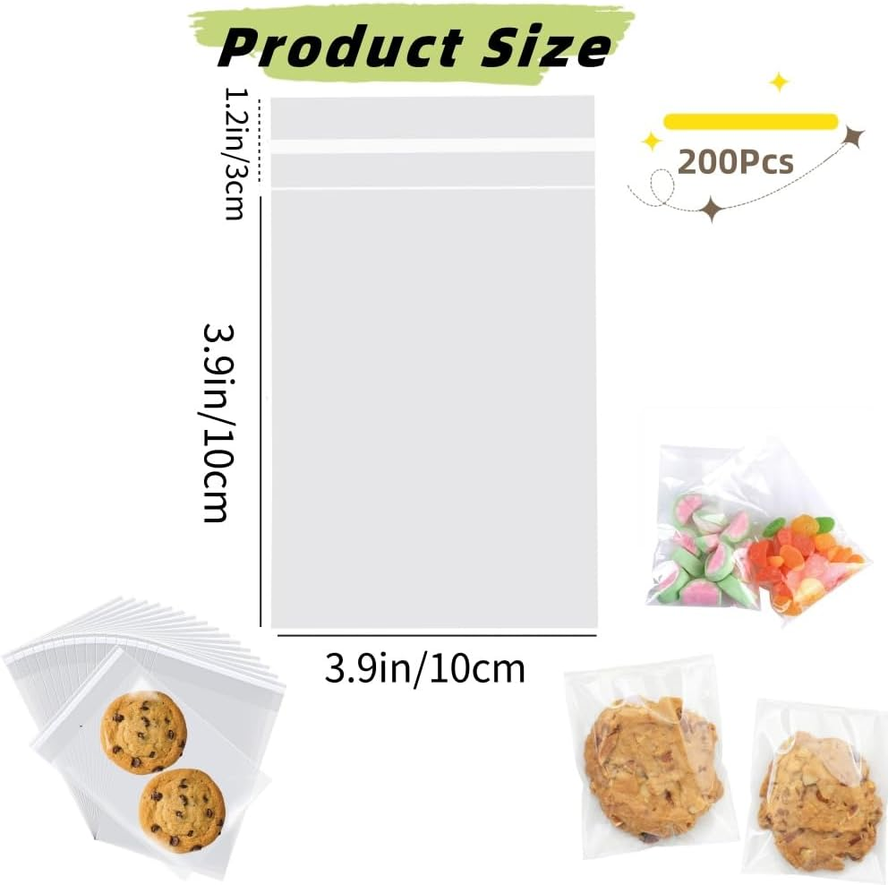 200 Pcs Clear Self Sealing Cellophane Bags,3.9 * 3.9In Resealable Cellophane Bag for Packaging Cookies, Candy and Products image number 1