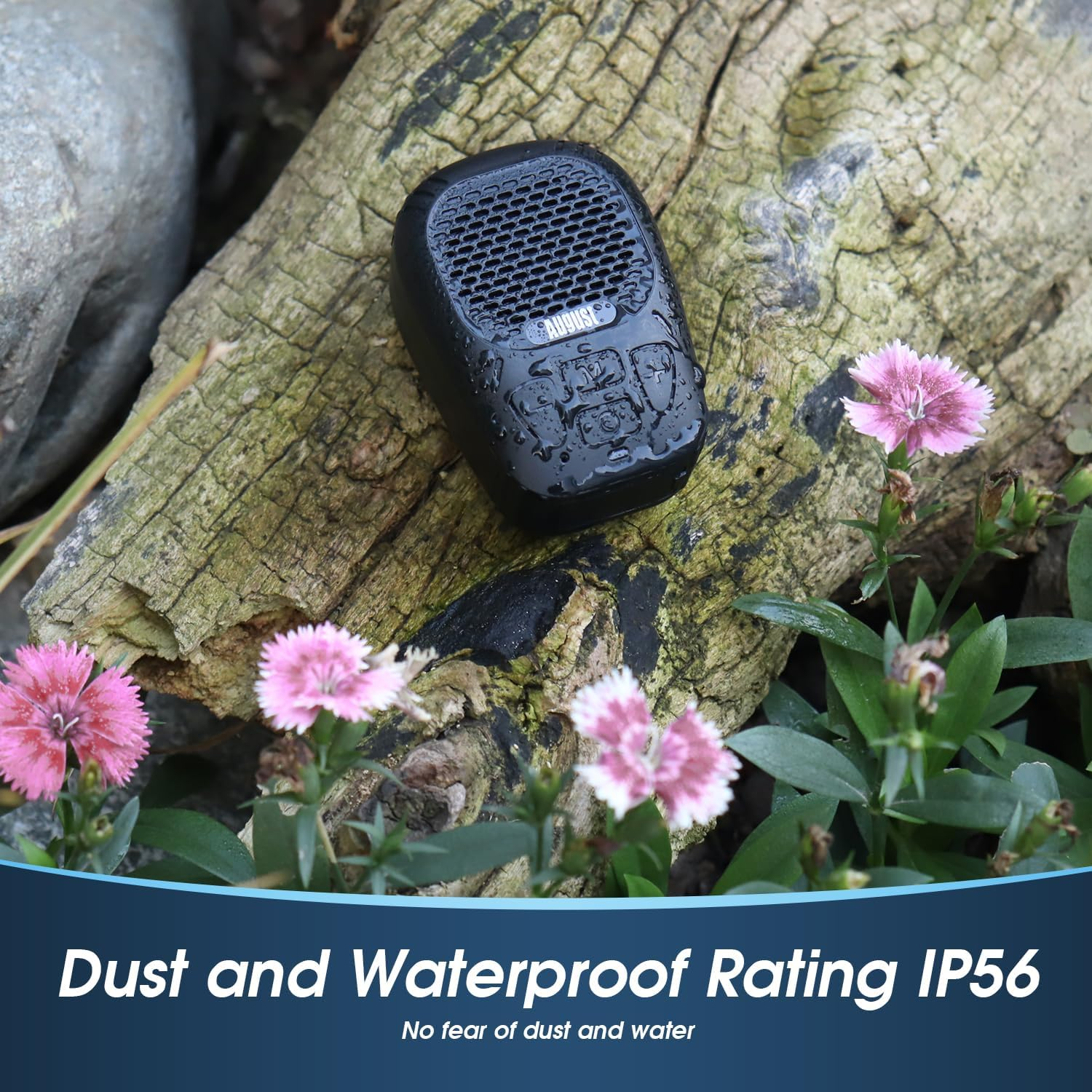 August MS550 Portable Bluetooth 5.3 Clip-On Speaker with Magnet and Microphone - 30 Hour Battery, IP56 Waterproof, Hands Free Calling, Micro SD for MP3 - Outdoor Speaker for Cycling, Hiking, Camping image number 1