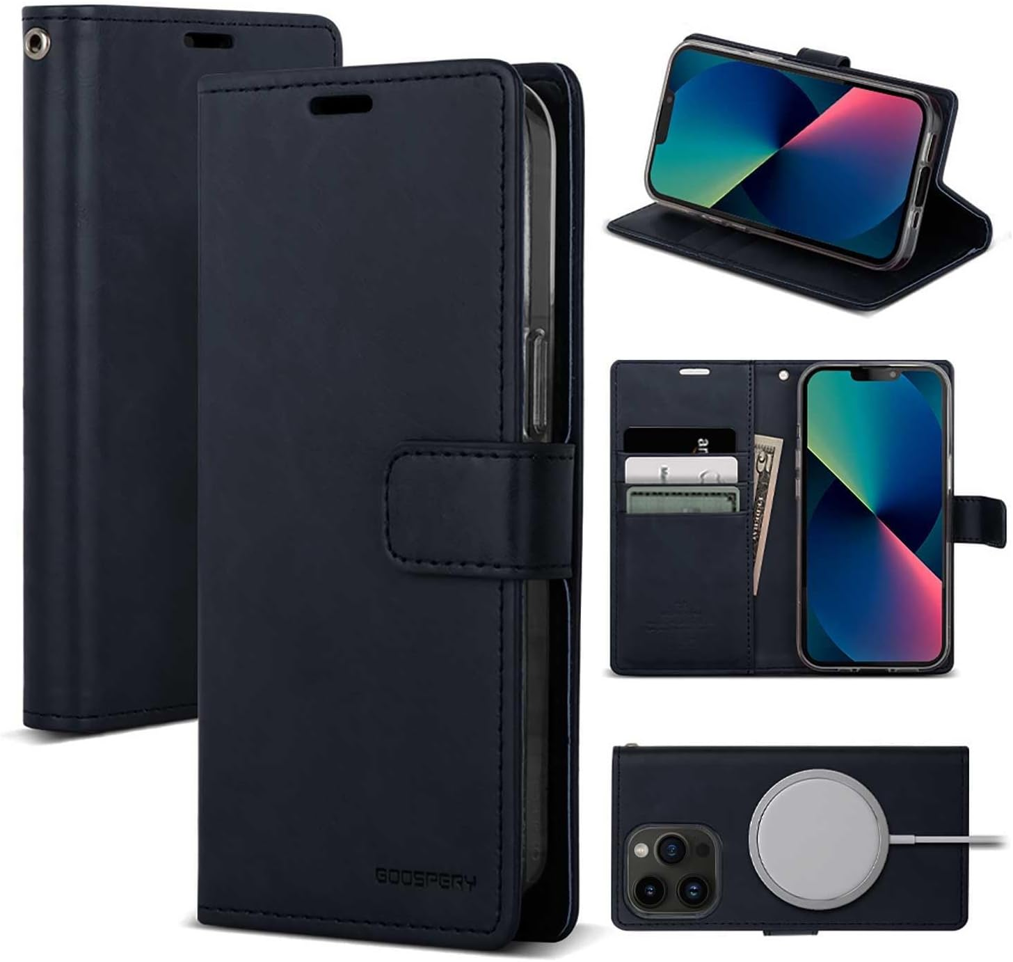 Mercury Goospery Blue Moon Diary Wallet Case for Iphone 14 Pro Max (6.7") - Black - Gold image number 7