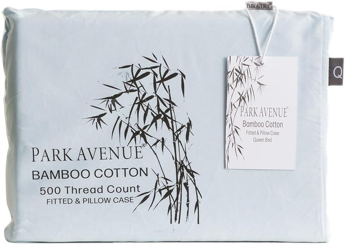 Park Avenue 500 Thread Count Bamboo Cotton Fitted Sheet and Pillowcase Set, Mega King, Mid Blue image number 2
