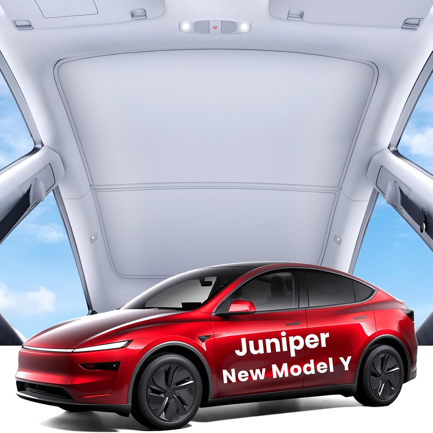 REEVAA 2025 Upgrade Tesla Model Y New (Juniper) Sunshade Roof [No Gaps, No-Sagging] Tesla Y Accessories Heat Insulation Foldable Glass Sunroof Cover for Model Y Juniper 2025-2026, 2PCS, Gray