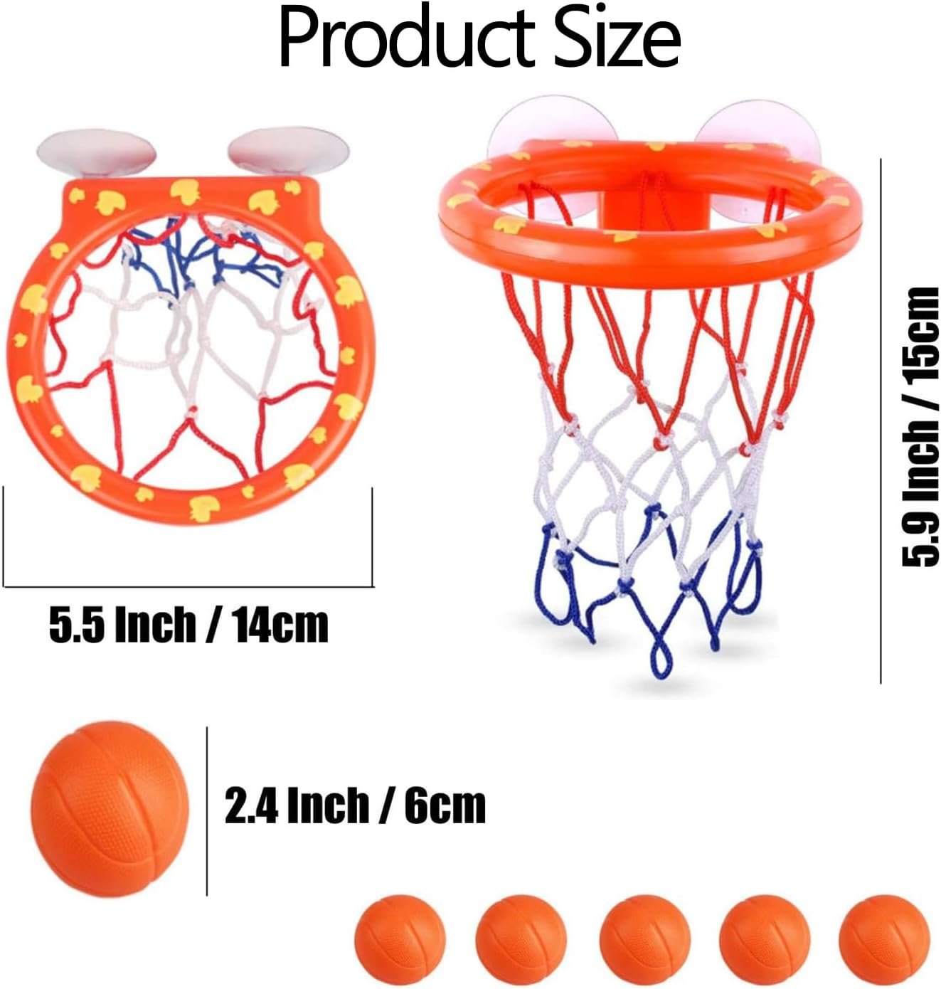 WADY Basketball Hoop Balls for Bathroom, Bathing Toy Bathtub Basketball Hoop, Suitable for Children, There Are Fun Game Gifts in the Bathroom, Suction Cup Basketball Hoop with 5 Ball (Orange Duck) image number 4