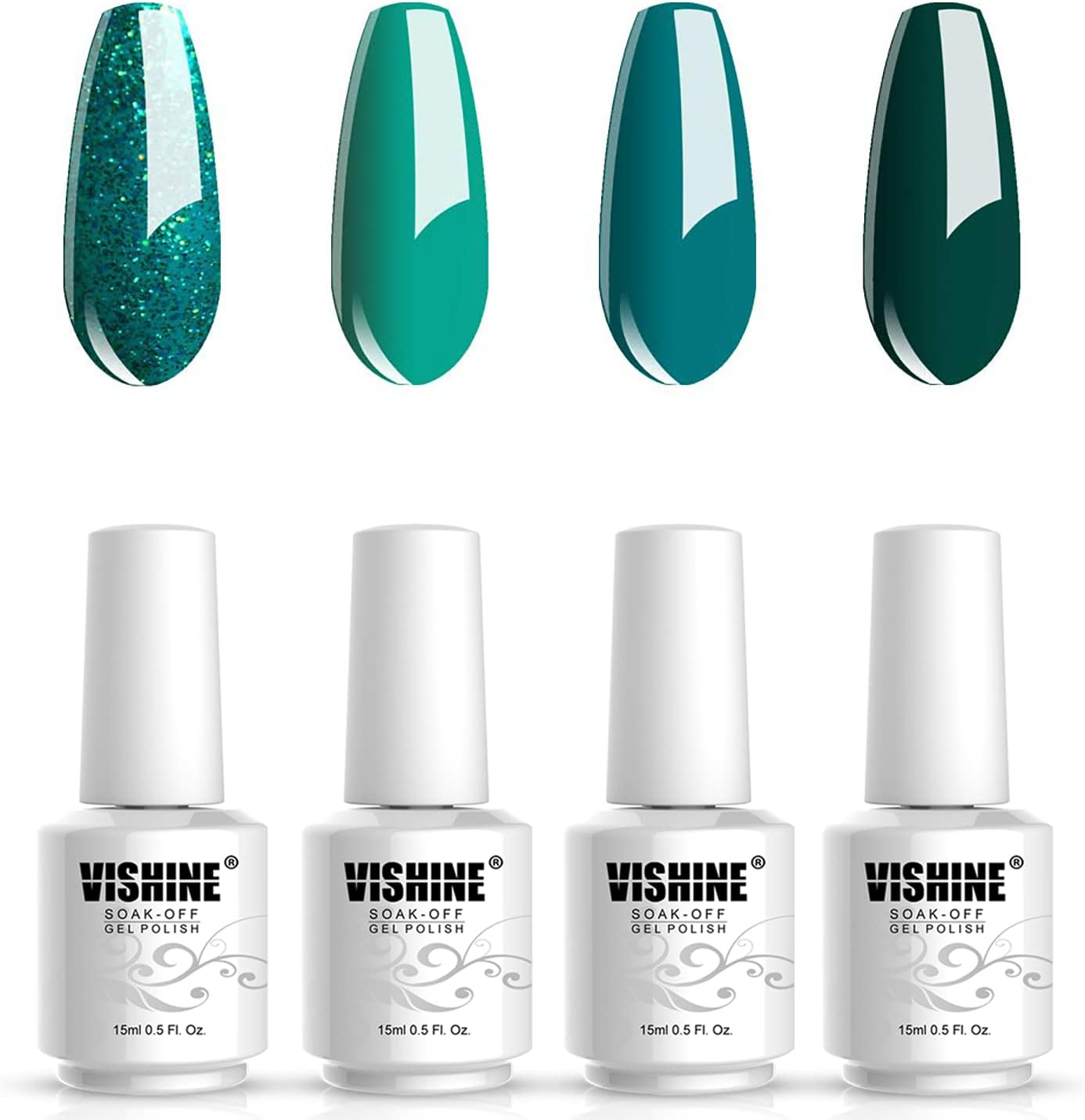 Vishine 4 Colours Carnival Green Gel Nail Polish Kit, 15 Ml Glitter Green Gel Nail Polish Set, Olive Green Avocado Dark Green Nail Polish, Soak off UV LED Nail Gel Polish for Nail Studio, DIY at Home image number 6