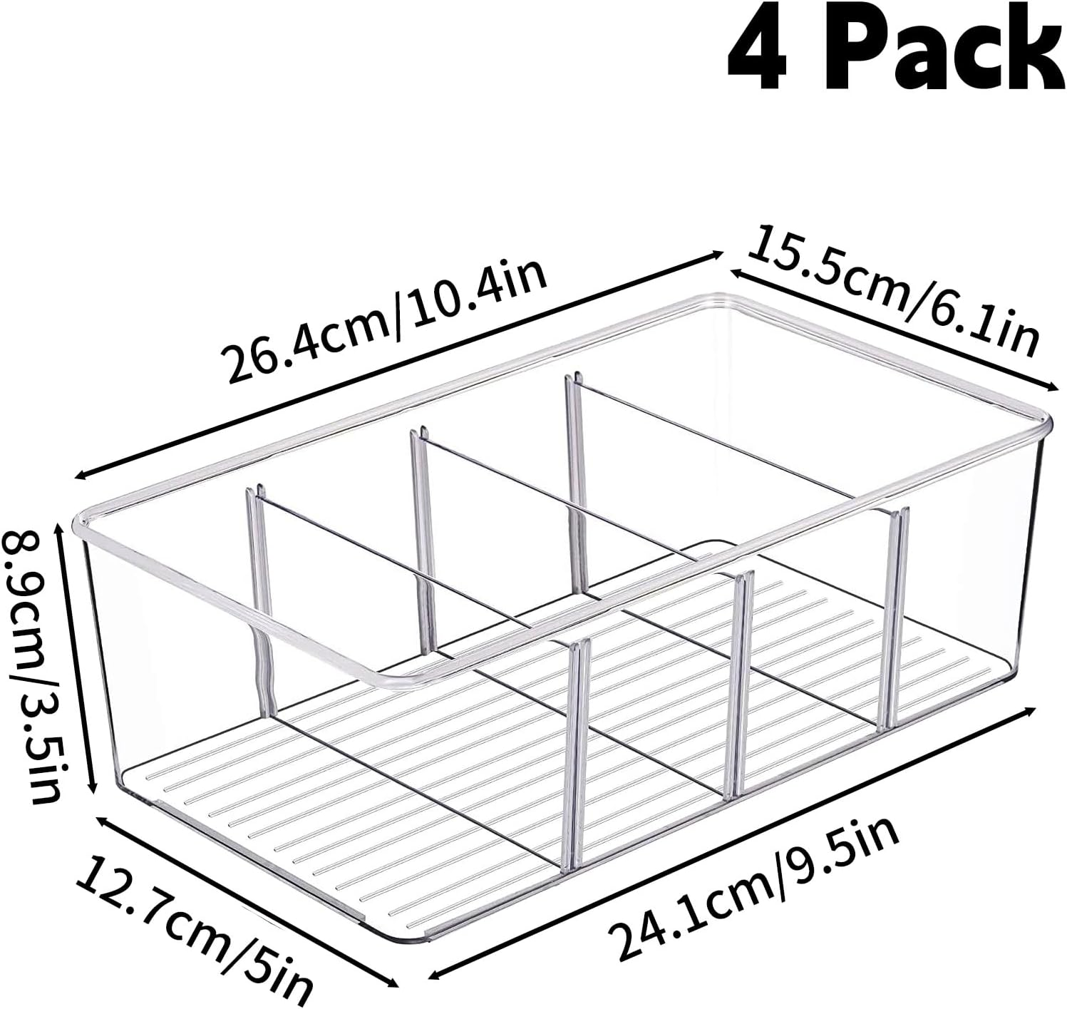 4 Pack Pantry Organizers and Storage Bins, Clear Plastic Medicine Cabinet Organizer, 4 Compartment Holder Packets for Pantry, Kitchen, Fridge, Snacks image number 4