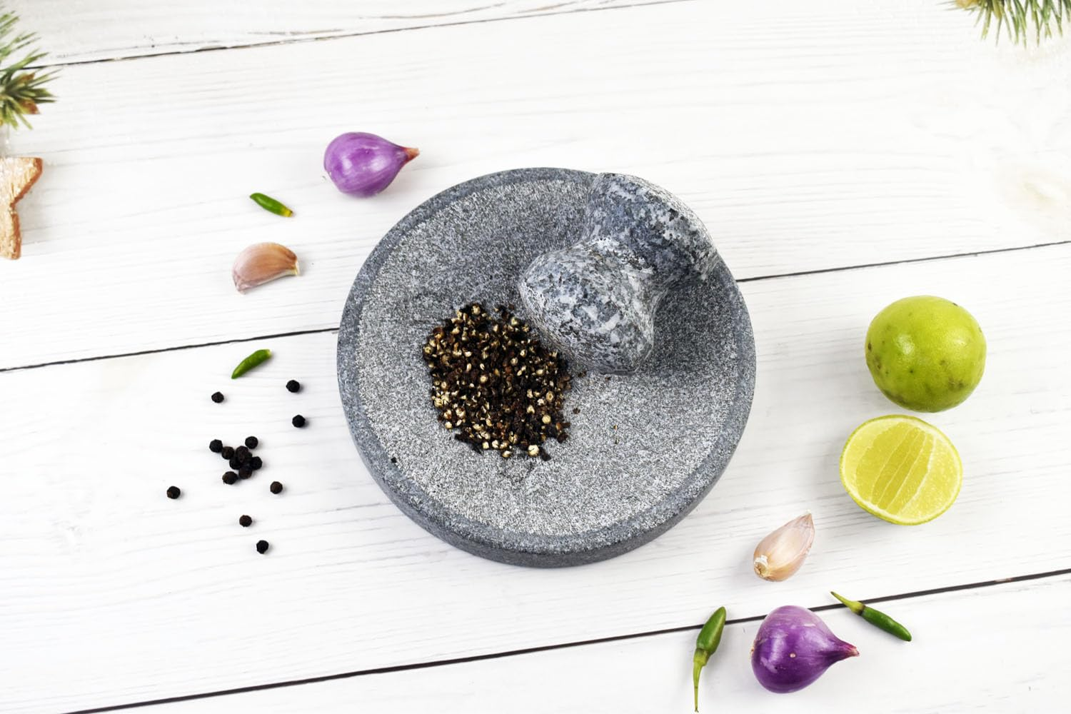 Small Size 6In/15Cm Granite Grinder Mortar and Pestle Set Stone Plate Set for Spice and Salt on Camping Primitive Lava Dish (1.8 Lbs-0.8 Kg) image number 1