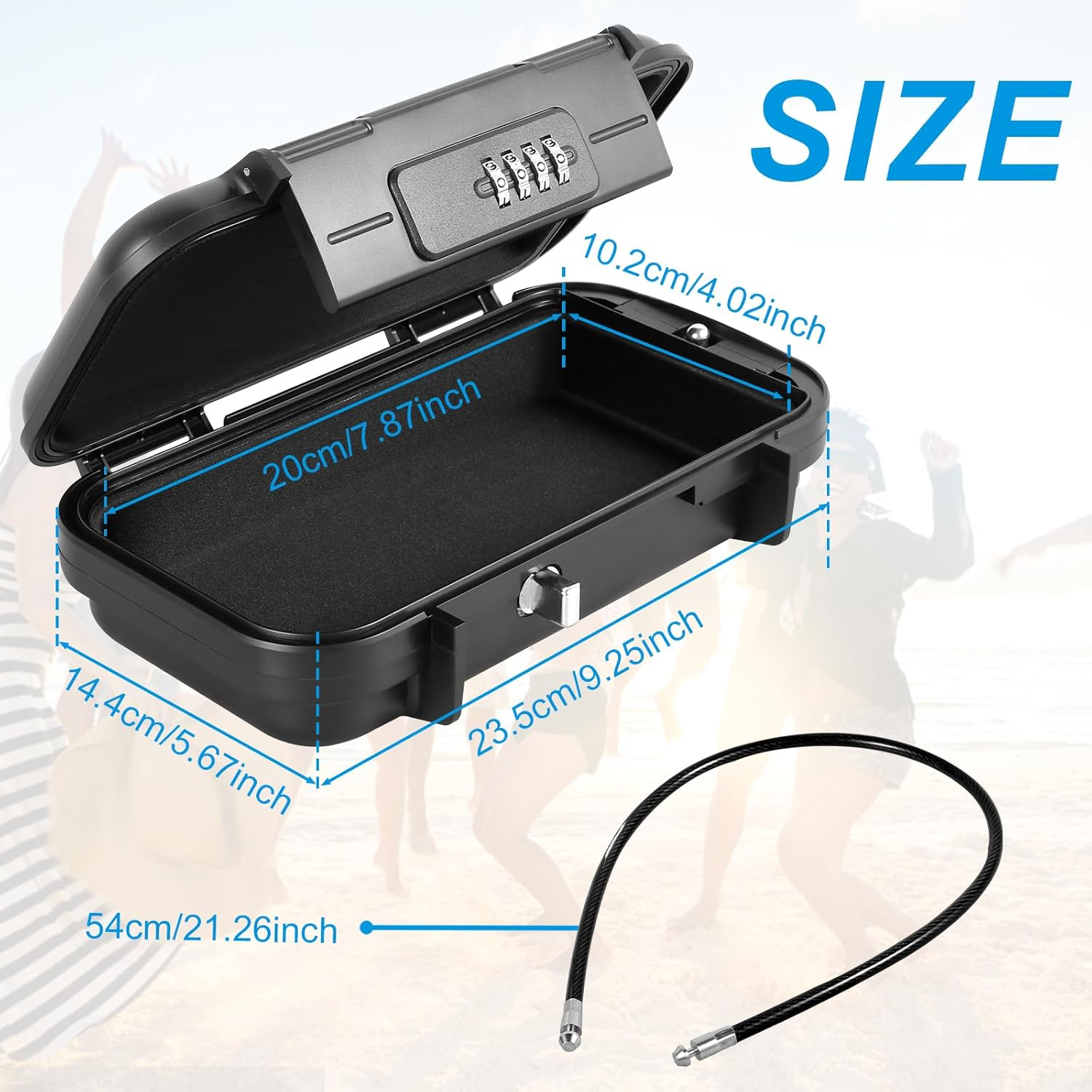 Portable anti Theft Safe Box 4 Digit Combination Security Case Lockbox with Removable Wire Rope IPX7 Waterproof Travel Safe Box for Office Car Dorm Hotel image number 4