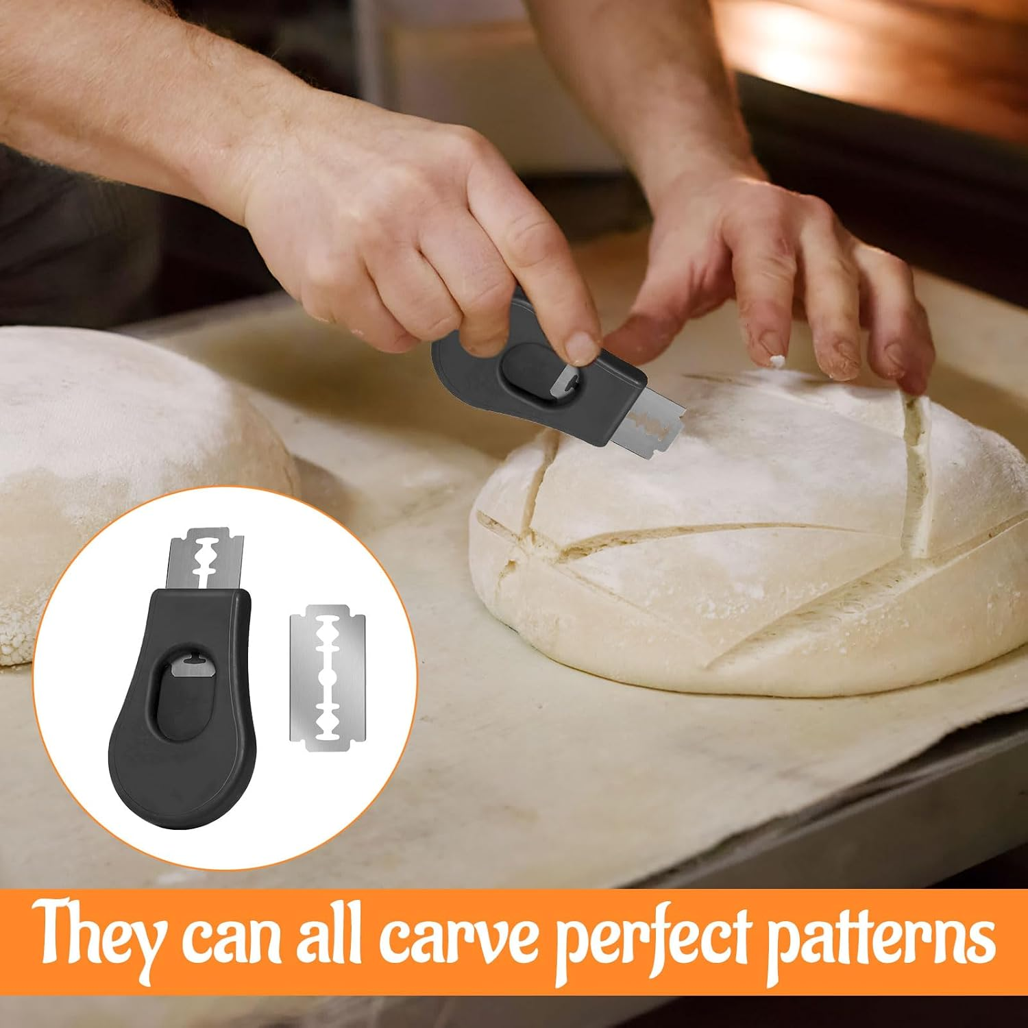 Bread Lame, 2 Pcs Bread Knife, Professional Sourdough Scoring Knife, Extractable Bread Lame Dough Scoring Tool for Sourdough Bread Making Tools (10 Pcs Replacement Blade) image number 2