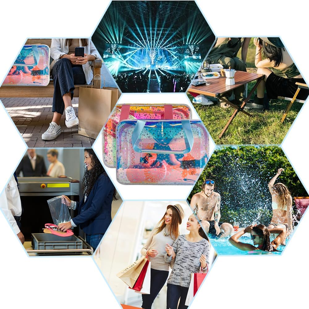 Clear Star Large Cosmetic Bag and Travel Pouch with Handle,Durable Material,Zipper Design-Ideal for Makeup,Travel Essentials - Black image number 6