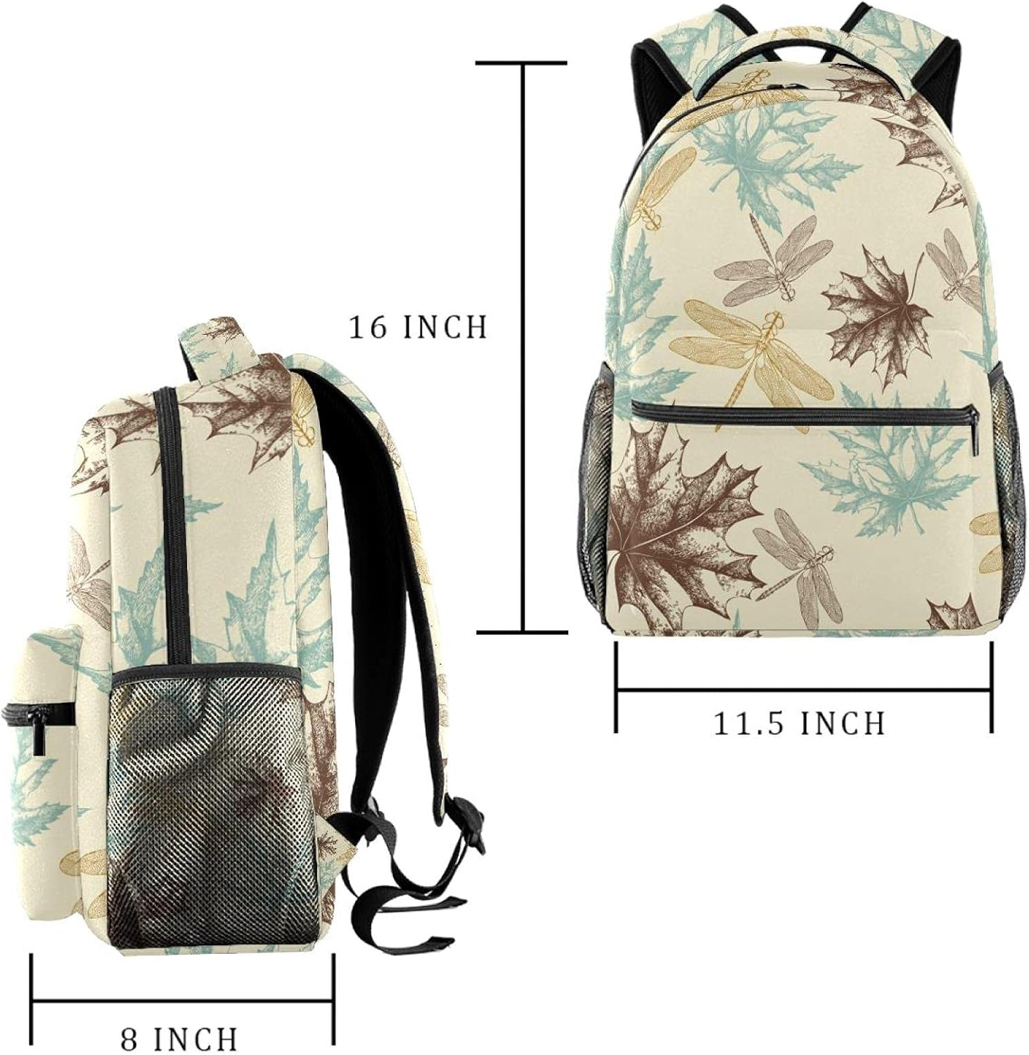 Maple Leaves and a Dragonfly Pattern of Autumn Backpack Students Shoulder Bags Travel Bag College School Tote Backpacks image number 1